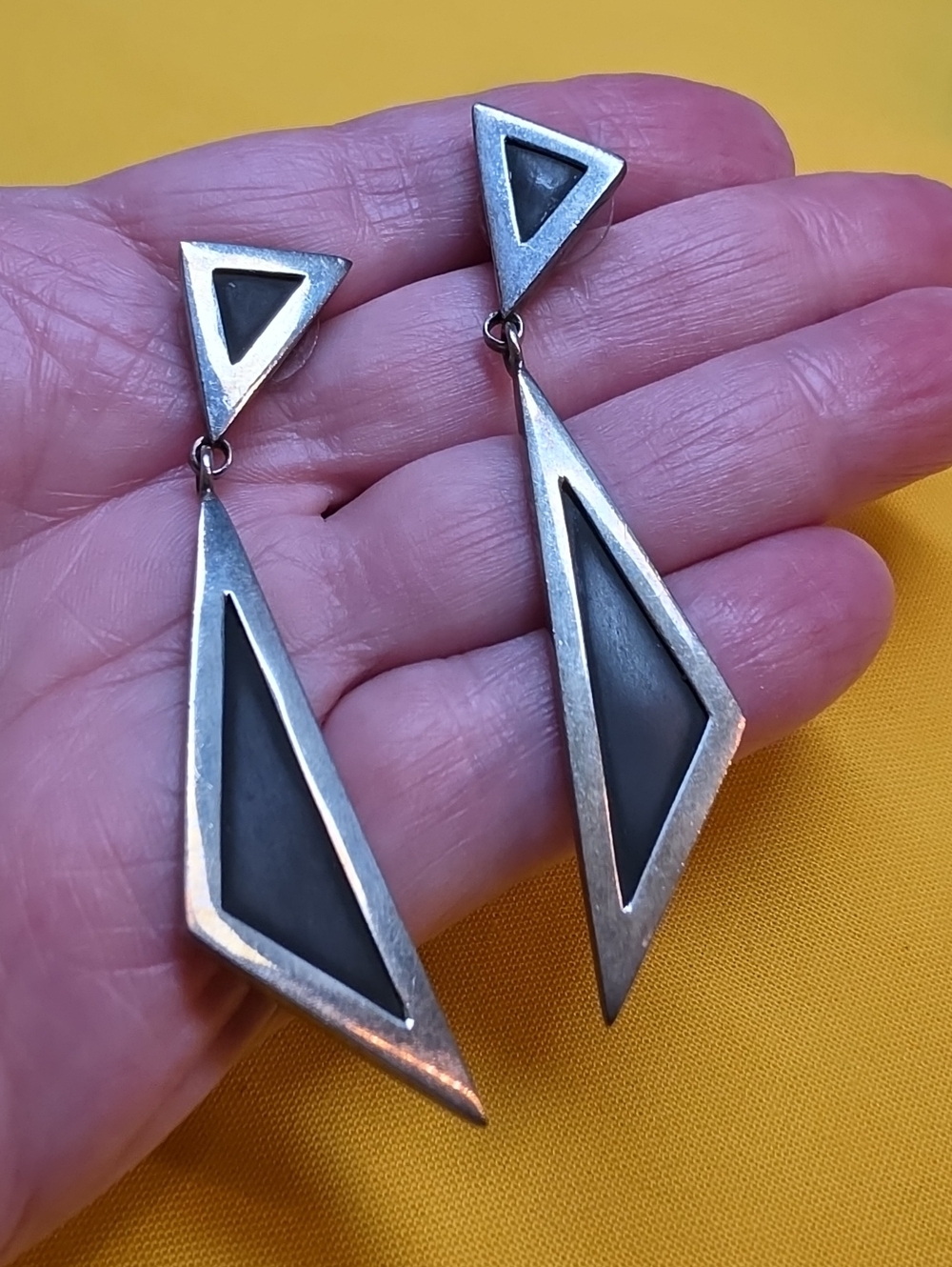 Vintage 925 Silver Geometric Earrings - "YV" Hallmark -Possibly By JanVan Schaik